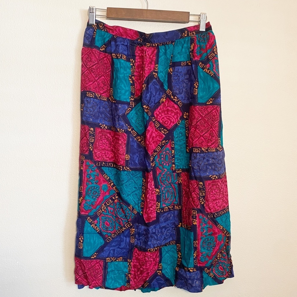 Vintage Alfred Dunner Patchwork Mosaic Midi Skirt A Line Flowy Boho Size 12 - Picture 2 of 5